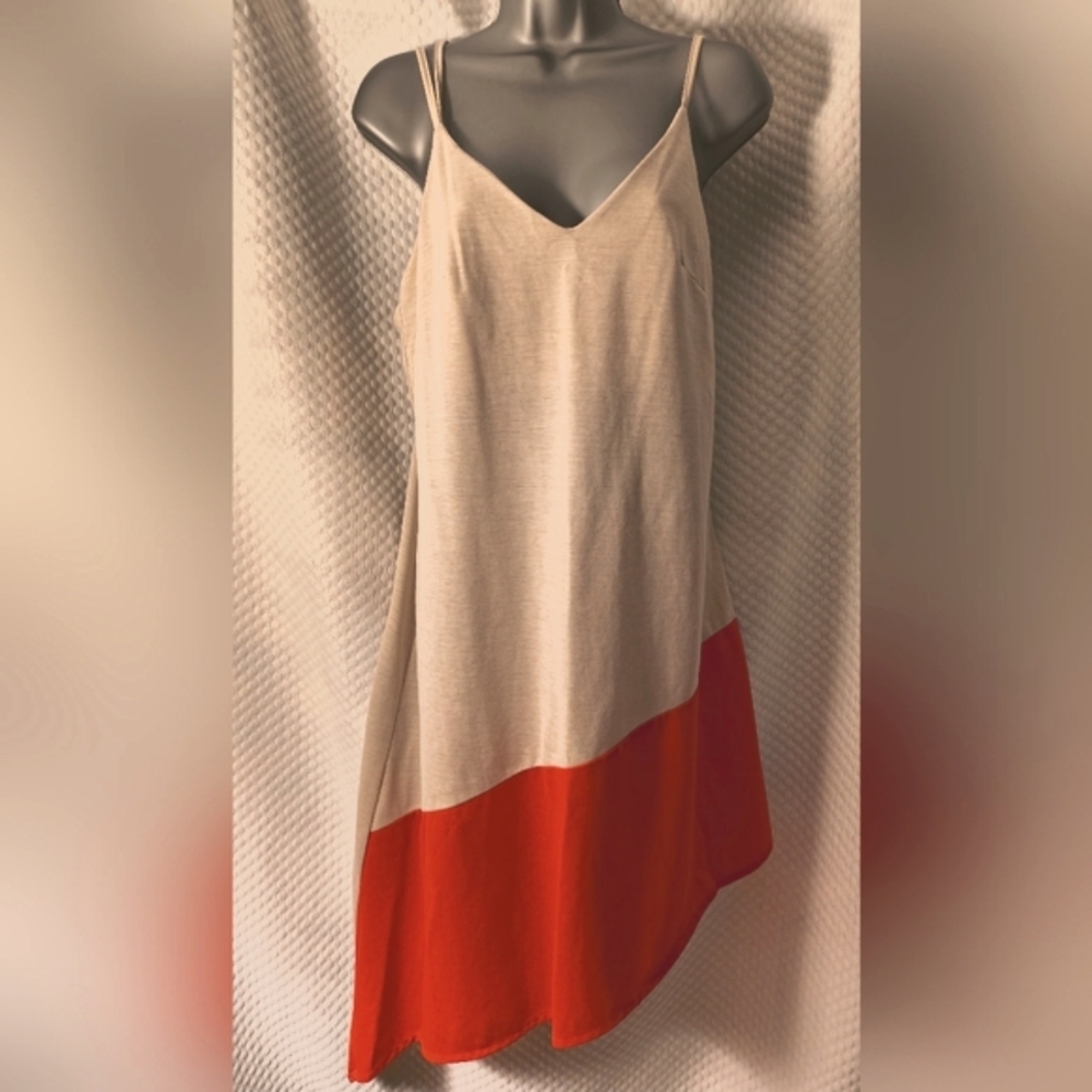 FUNKY BUDDHA Unique  Asymmetrical Orange & Tan Midi Dress* Super Cute - Picture 2 of 6